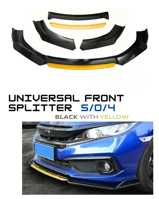 Universal Front Splitter S04 Black with Yellow